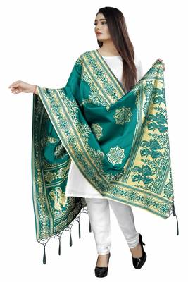 Gorgeous Turqoise Woven Banarasi Silk Dupatta For Women 2