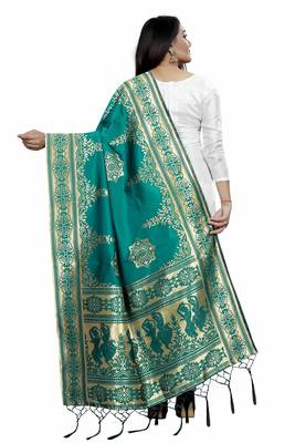 Gorgeous Turqoise Woven Banarasi Silk Dupatta For Women 3