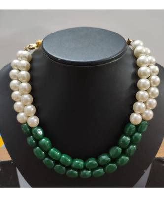 Semi Precious Onyx Tumble Stones And Shell Pearls Necklace 1