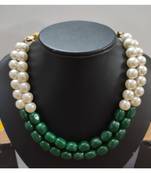 Semi Precious Onyx Tumble Stones And Shell Pearls Necklace