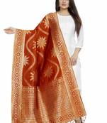 Orange Woven Banarasi Silk Dupatta For Women