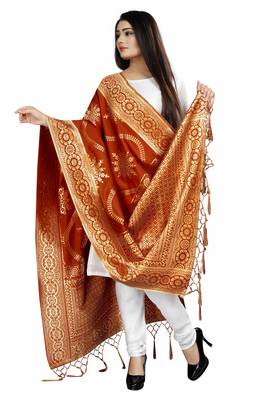 Orange Woven Banarasi Silk Dupatta For Women 2