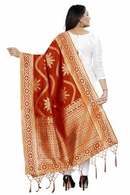 Orange Woven Banarasi Silk Dupatta For Women 3