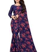 Blue printed georgette saree with blouse