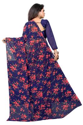 Blue printed georgette saree with blouse 2