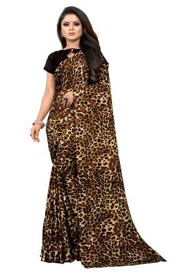 Coffee printed georgette saree with blouse 1