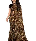 Coffee printed georgette saree with blouse