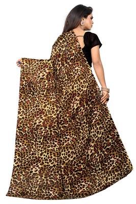 Coffee printed georgette saree with blouse 2