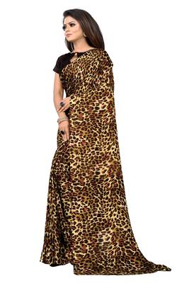 Coffee printed georgette saree with blouse 3