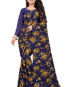 Dark blue printed georgette saree with blouse