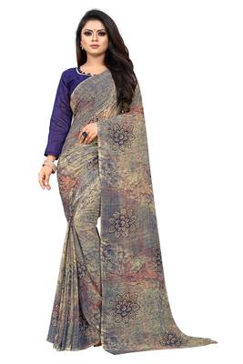 Gold printed georgette saree with blouse 1
