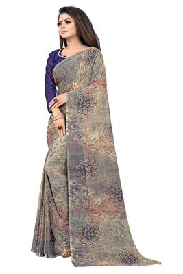 Gold printed georgette saree with blouse 3