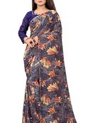 Grey printed georgette saree with blouse