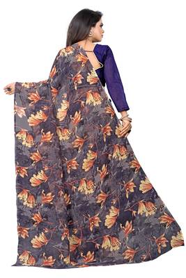 Grey printed georgette saree with blouse 2