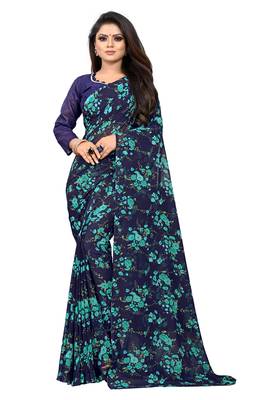 Light blue printed georgette saree with blouse 1