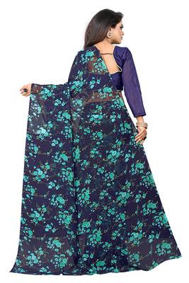Light blue printed georgette saree with blouse 2