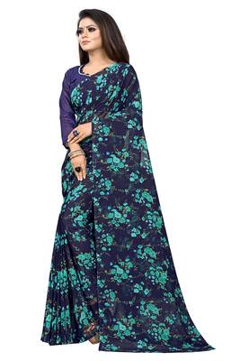 Light blue printed georgette saree with blouse 3