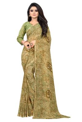 Mehendi printed georgette saree with blouse 1