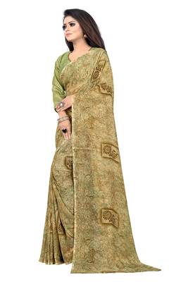 Mehendi printed georgette saree with blouse 3