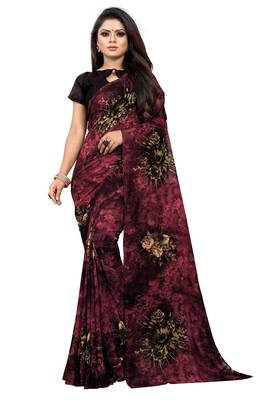 Maroon printed georgette saree with blouse 1
