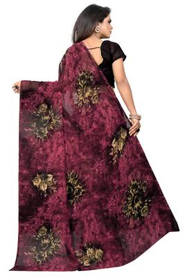 Maroon printed georgette saree with blouse 2