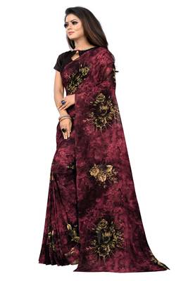 Maroon printed georgette saree with blouse 3