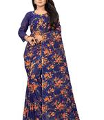 Orange printed georgette saree with blouse