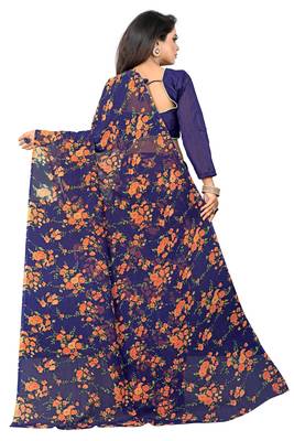 Orange printed georgette saree with blouse 2