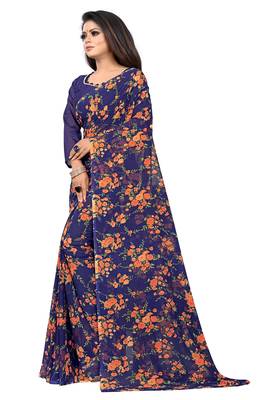 Orange printed georgette saree with blouse 3