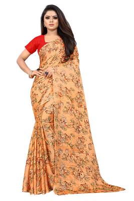 light orange printed georgette saree with blouse 1