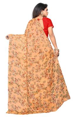 light orange printed georgette saree with blouse 2