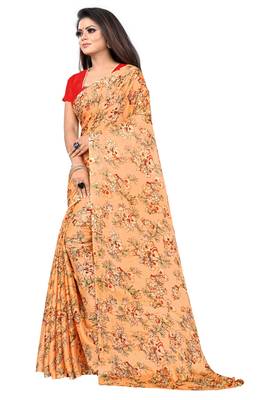 light orange printed georgette saree with blouse 3