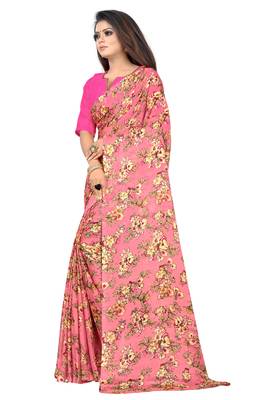 Pink printed georgette saree with blouse 3
