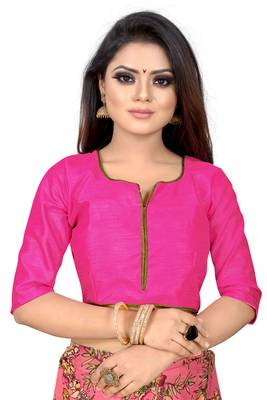 Pink printed georgette saree with blouse 4