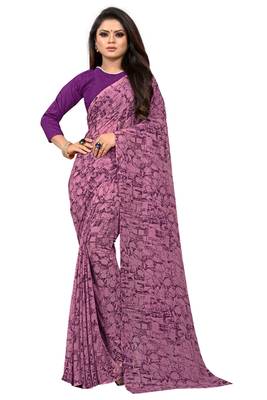 Purple printed georgette saree with blouse 1