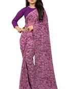 Purple printed georgette saree with blouse