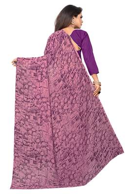 Purple printed georgette saree with blouse 2