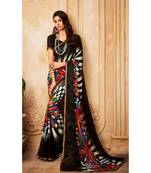 Black Georgette Printed and Fancy Lace Border Designer Saree