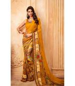Yellow Georgette Printed and Fancy Lace Border Designer Saree