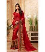 Red Georgette Printed and Fancy Lace Border Designer Saree
