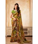 Green Georgette Printed and Fancy Lace Border Designer Saree