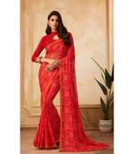 Red Georgette Printed and Fancy Lace Border Designer Saree