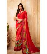 Red Georgette Printed and Fancy Lace Border Designer Saree