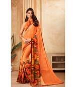 Orange Georgette Printed and Fancy Lace Border Designer Saree