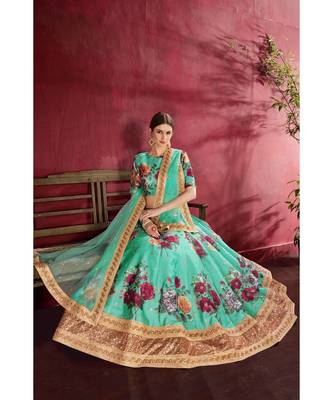 Wedding Embroidery Green Art Silk Designer Lahengha 2