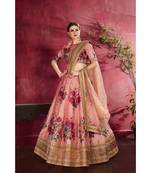 Wedding Embroidery Peach Art Silk Designer Lahengha