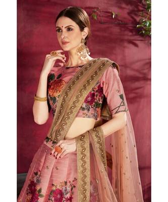 Wedding Embroidery Peach Art Silk Designer Lahengha 2