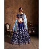 Wedding Embroidery Navy Blue Tafeta Designer Lehenga