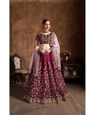 Wedding Embroidery Maroon Tafeta Designer Lehenga 1