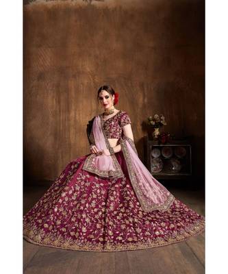 Wedding Embroidery Maroon Tafeta Designer Lehenga 2